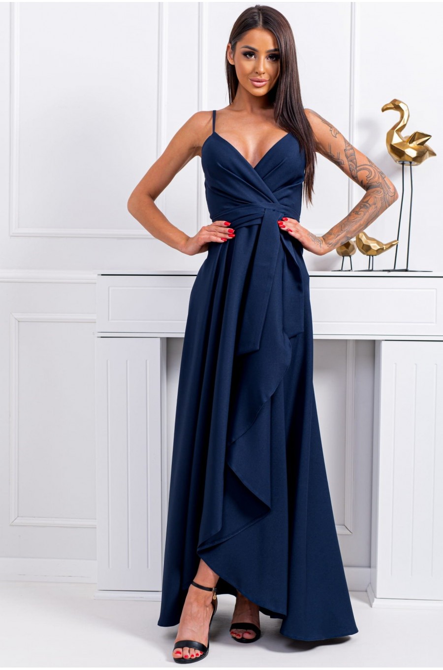 Rochie lunga bleumarin asimetrica petrecuta LiviaB2 3 - dyandra.ro