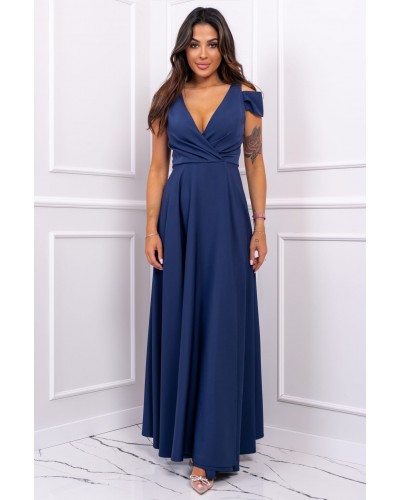 Rochie lunga bleumarin cu umerii goi Gala2 - dyandra.ro