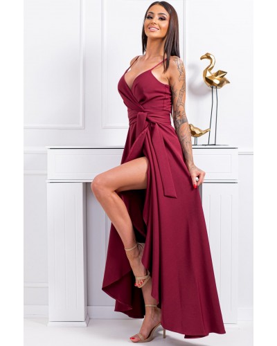 Rochie  lunga burgundy asimetrica petrecuta LiviaB2 - dyandra.ro