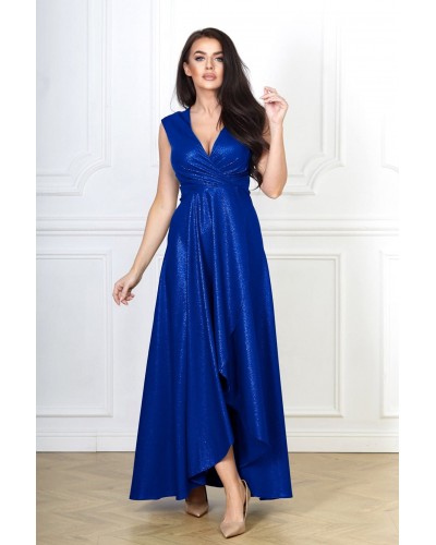 Rochie lunga albastra din brocard Gracia - dyandra.ro