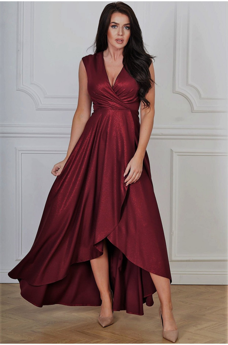 Rochie lunga din brocard burgundy asimetrica Gracia Rochie lunga din brocard burgundy asimetrica Gracia 1 - dyandra.ro
