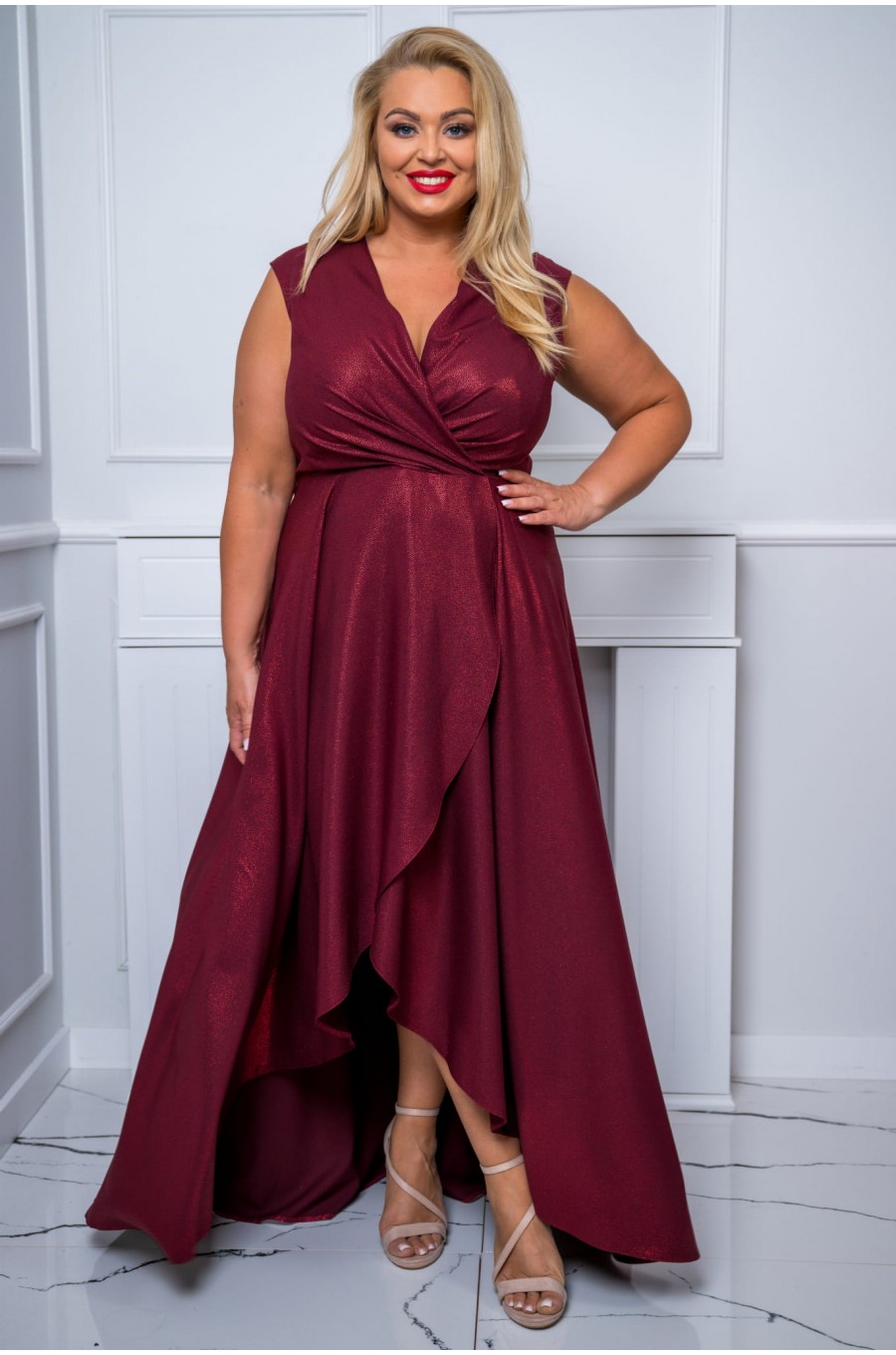 Rochie lunga din brocard burgundy asimetrica Gracia Rochie lunga din brocard burgundy asimetrica Gracia 2 - dyandra.ro