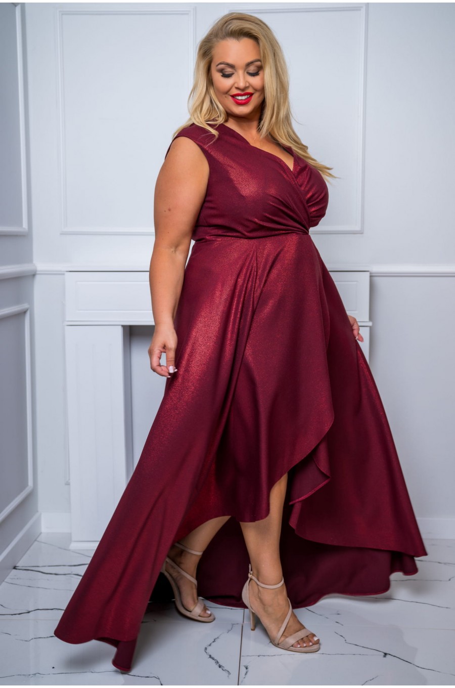 Rochie lunga din brocard burgundy asimetrica Gracia Rochie lunga din brocard burgundy asimetrica Gracia 3 - dyandra.ro