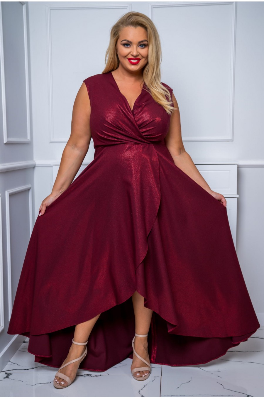 Rochie lunga din brocard burgundy asimetrica Gracia Rochie lunga din brocard burgundy asimetrica Gracia 4 - dyandra.ro