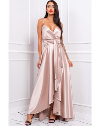 Rochie lunga din satin aurie LiviaB - dyandra.ro