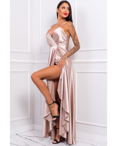 Rochie lunga din satin aurie LiviaB - dyandra.ro