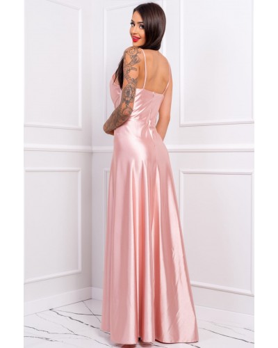 Rochie lunga din satin roz pudra petrecuta LiviaB - dyandra.ro