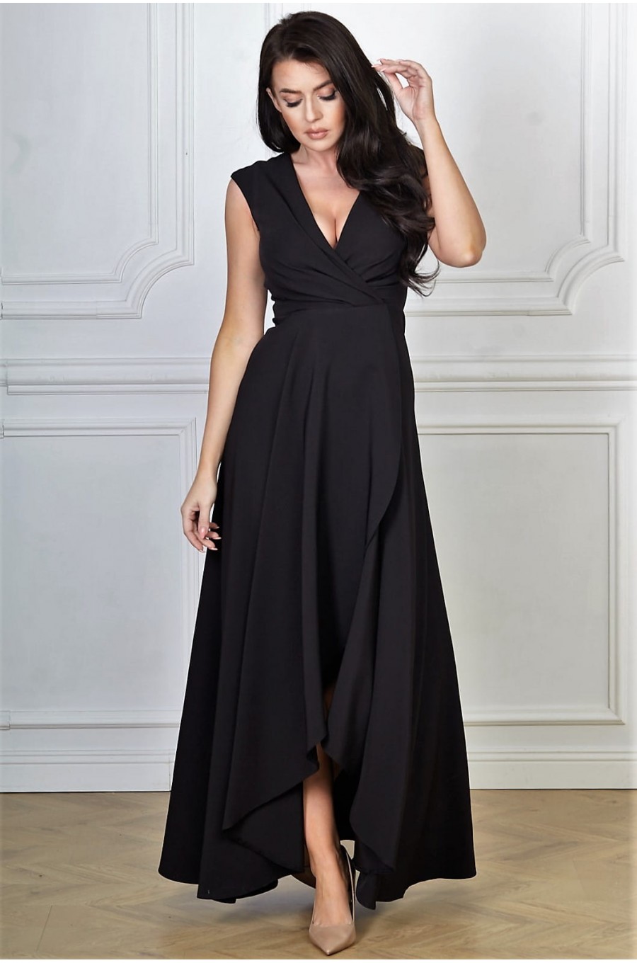 Rochie lunga neagra petrecuta asimetrica Gracia2 Rochie lunga neagra petrecuta asimetrica Gracia2 2 - dyandra.ro