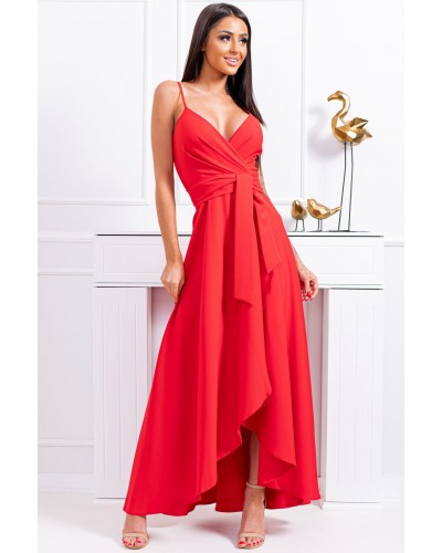 Rochie lunga rosie asimetrica LiviaB2 - dyandra.ro