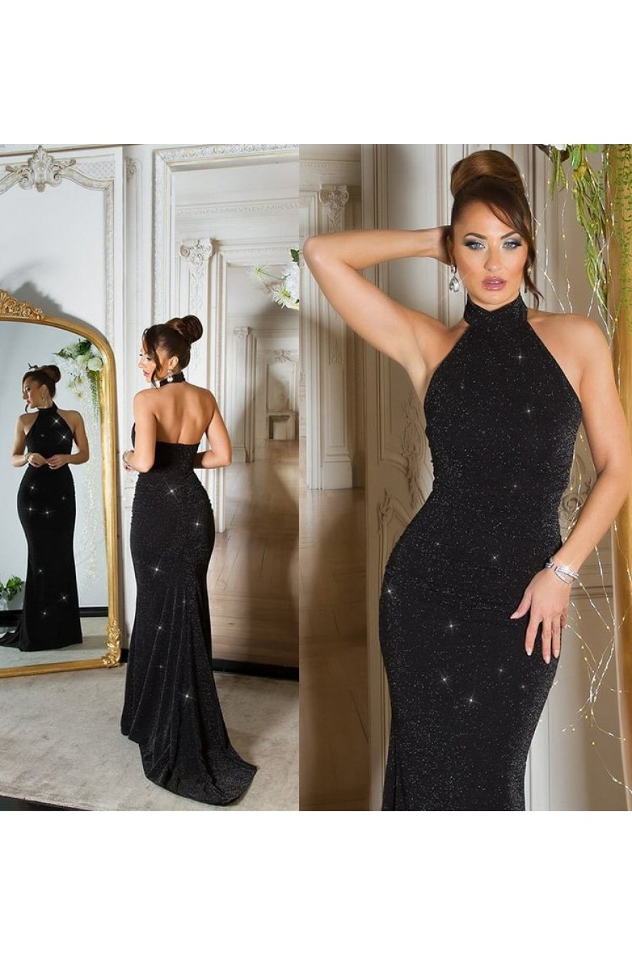 Rochie eleganta lunga, sirena, glitter, neagra, mulata, cu umerii goi si spatele gol, Star 4 - dyandra.ro