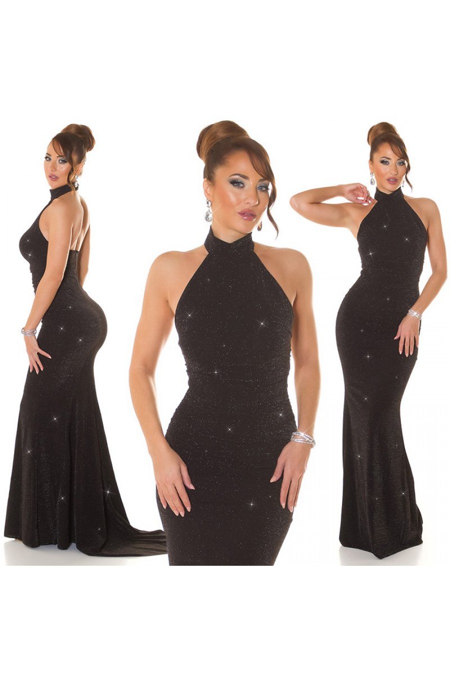 Rochie eleganta lunga, sirena, glitter, neagra, mulata, cu umerii goi si spatele gol, Star 6 - dyandra.ro