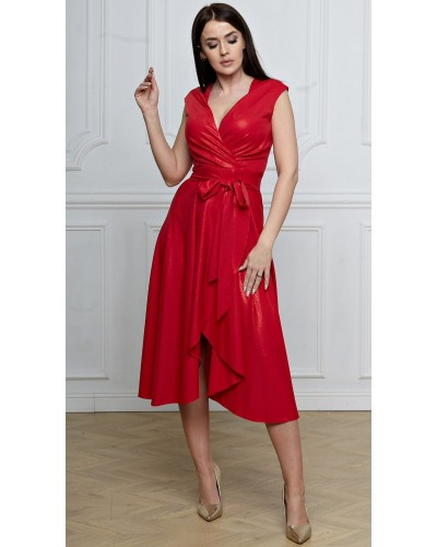 Rochie midi rosie eleganta marime mare din brocard petrecuta Greta Rochie midi rosie eleganta marime mare din brocard petrecuta Greta - dyandra.ro