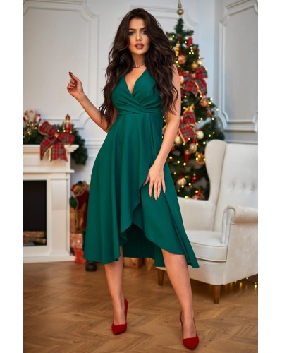 Rochie midi verde petrecuta asimetrica Greta2 - dyandra.ro