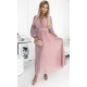 Rochie lunga plisata din chiffon roz pudrat cu maneca lunga vaporoasa Vaneira 2 - dyandra.ro