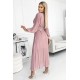 Rochie lunga plisata din chiffon roz pudrat cu maneca lunga vaporoasa Vaneira 3 - dyandra.ro