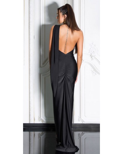 Rochie eleganta, mulata, lunga, neagra, tip sirena, cu umerii goi, Shaina - dyandra.ro