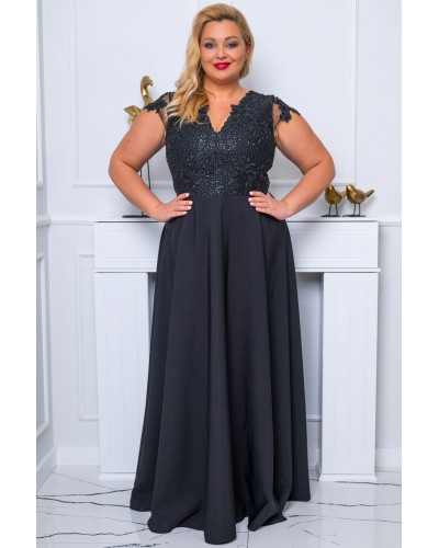 Rochie lunga eleganta neagra cu dantela CarmenII - dyandra.ro