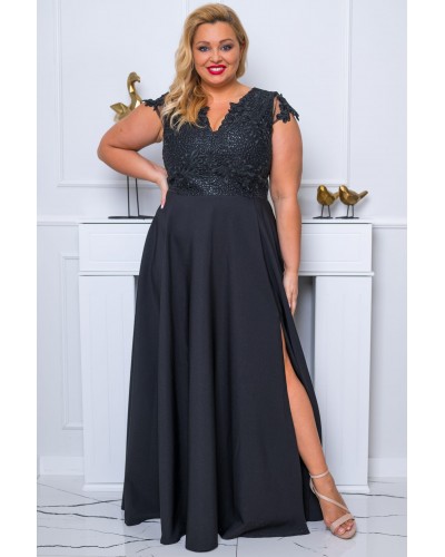 Rochie lunga eleganta neagra cu dantela CarmenII - dyandra.ro