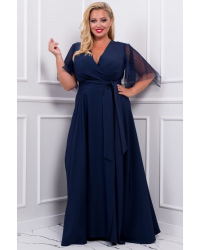 Rochie lunga marime mare bleumarin navy empire vaporoasa Evita2 - dyandra.ro