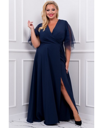 Rochie lunga marime mare bleumarin navy empire vaporoasa Evita2 - dyandra.ro
