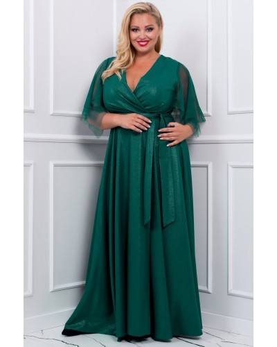 Rochie lunga verde din brocard vaporoasa empire Evita - dyandra.ro