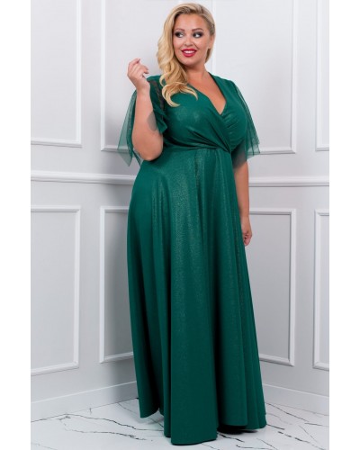 Rochie lunga verde din brocard vaporoasa empire Evita - dyandra.ro