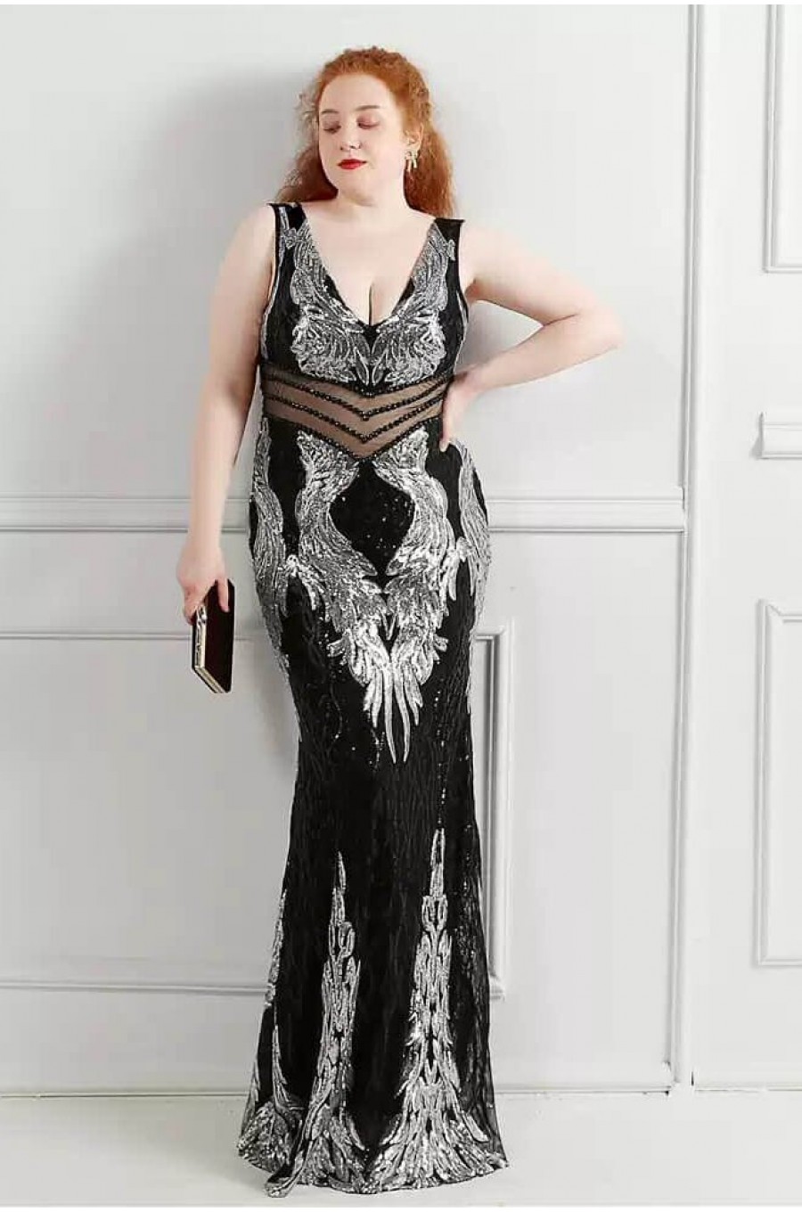 Rochie lunga neagra mulata cu paiete argintii PrincessBatal  1 - dyandra.ro