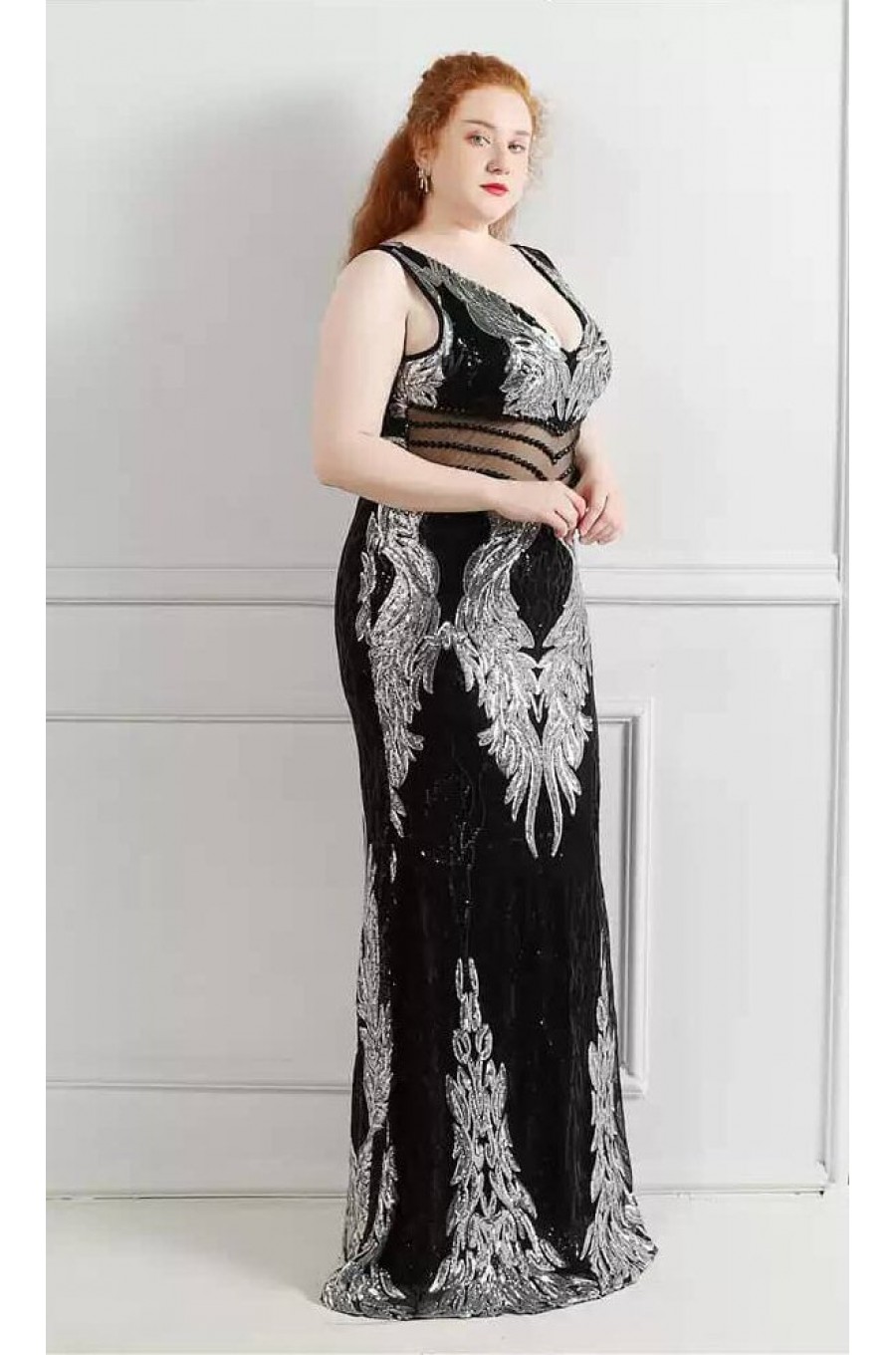 Rochie lunga neagra mulata cu paiete argintii PrincessBatal  2 - dyandra.ro