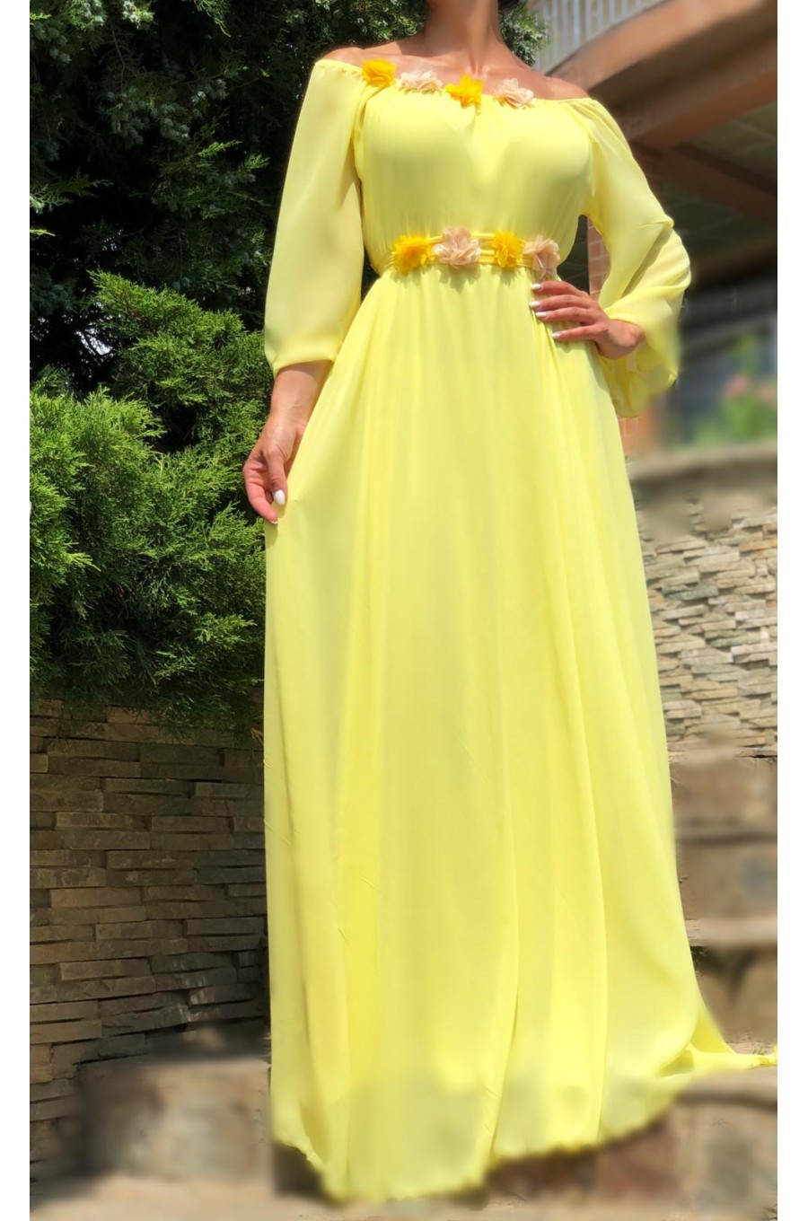 Rochie lunga galbena din voal vaporoasa AngelD Rochie lunga galbena din voal vaporoasa AngelD 1 - dyandra.ro