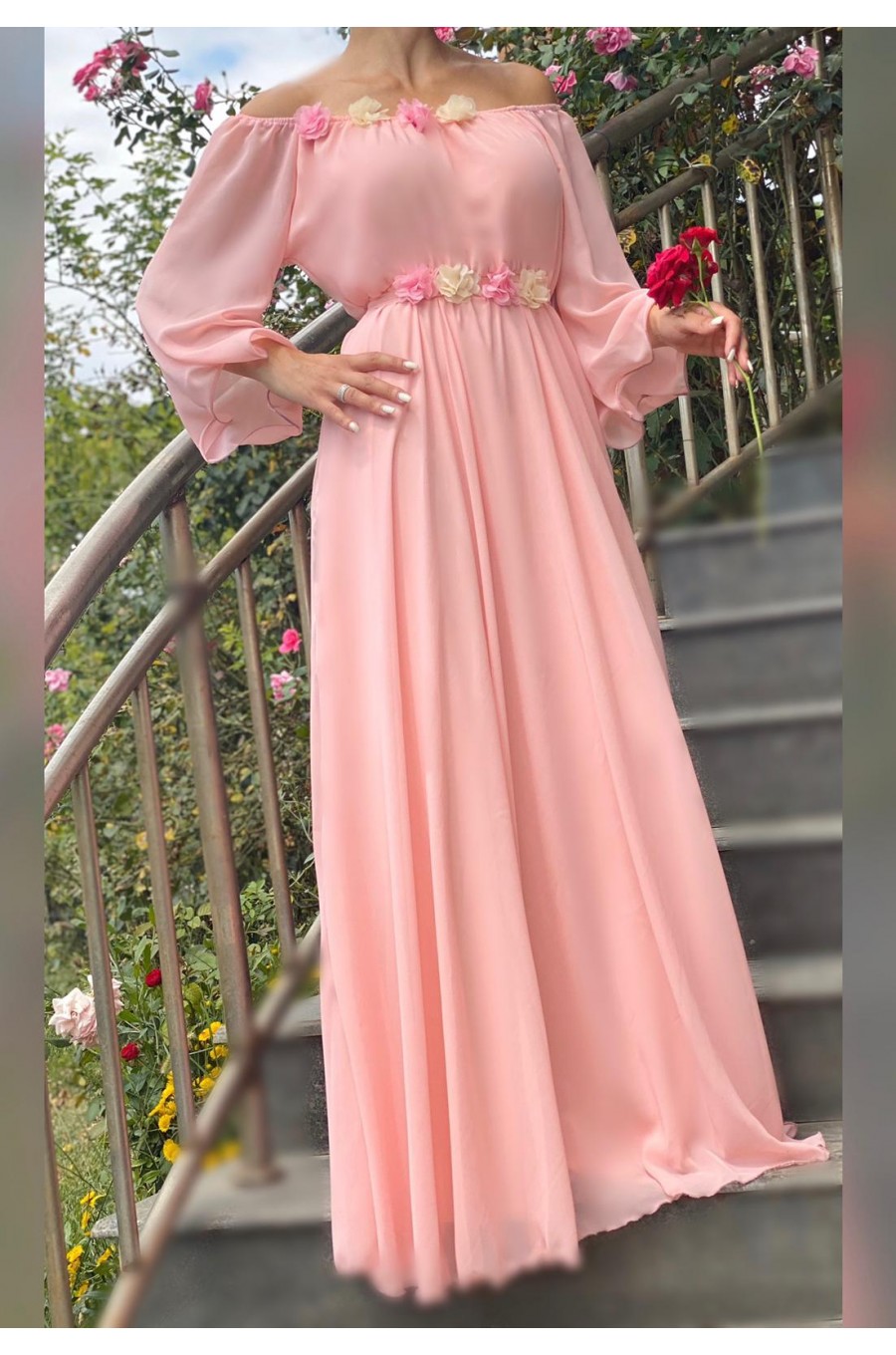 Rochie lunga din voal roz AngelD Rochie lunga din voal roz AngelD 1 - dyandra.ro