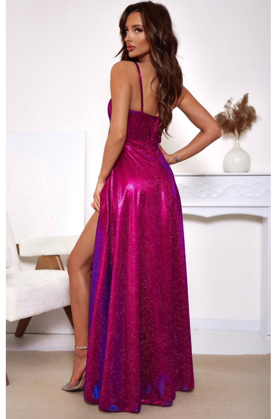 Rochie lunga din glitter burgundy cu corset KareninaLux Rochie lunga din glitter burgundy cu corset KareninaLux 2 - dyandra.ro