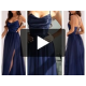Rochie lunga din tulle si brocard bleumarin cu bustul tip corset si umerii goi RubyW 3 - dyandra.ro