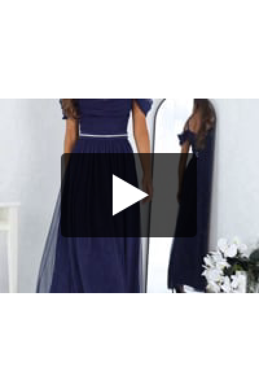 Rochie eleganta lunga din tulle bleumarin navy cu umerii goi vaporoasa KiaraW 4 - dyandra.ro