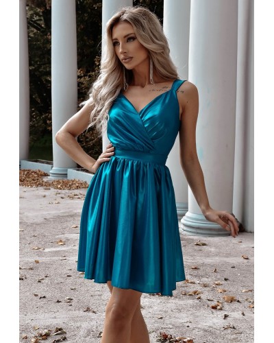 Rochie baby doll scurta, turcoaz, in clos, LisaW - dyandra.ro