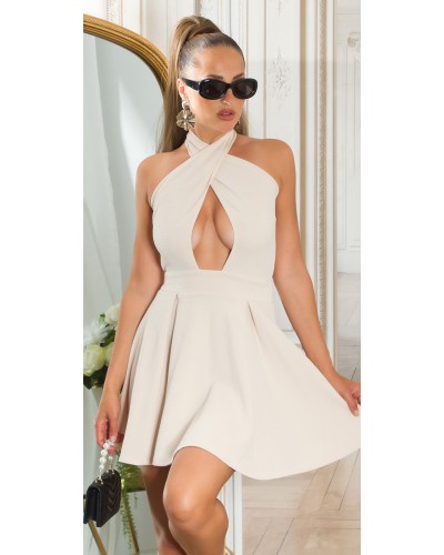 Rochie babydoll scurta bej cu umerii goi Durra - dyandra.ro