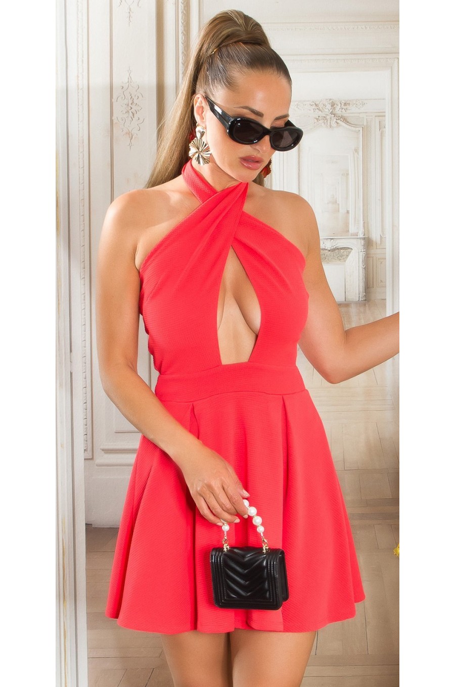 Rochie babydoll scurta corai cu umerii goi Durra Rochie babydoll scurta corai cu umerii goi Durra 1 - dyandra.ro
