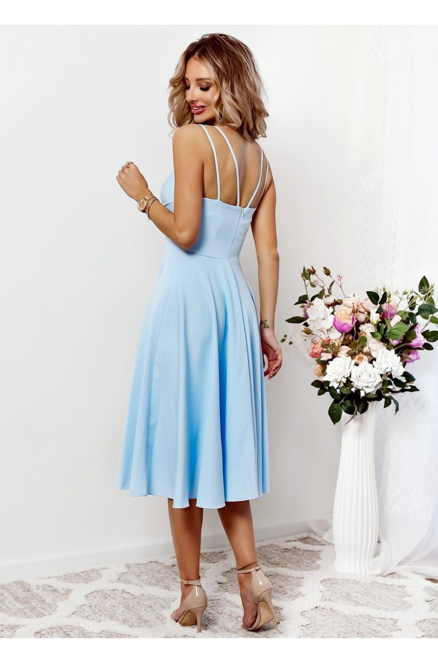 Rochie eleganta baby doll, midi, bumbac baby blue, in clos, retro, TifaniW3 2 - dyandra.ro