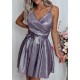 Rochie eleganta baby doll scurta, bumbac cu glitter lila, LorenW Rochie eleganta baby doll scurta, bumbac cu glitter lila, LorenW 4 - dyandra.ro