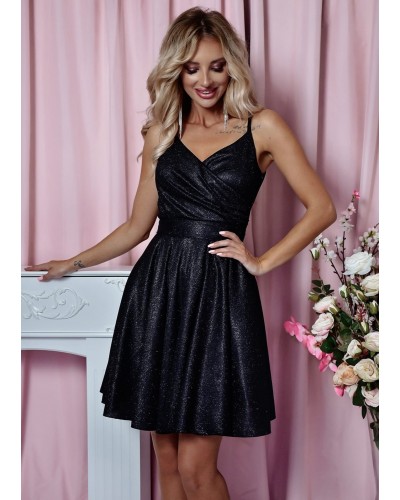 Rochie eleganta baby doll scurta, bumbac cu glitter, neagra, LorenW - dyandra.ro