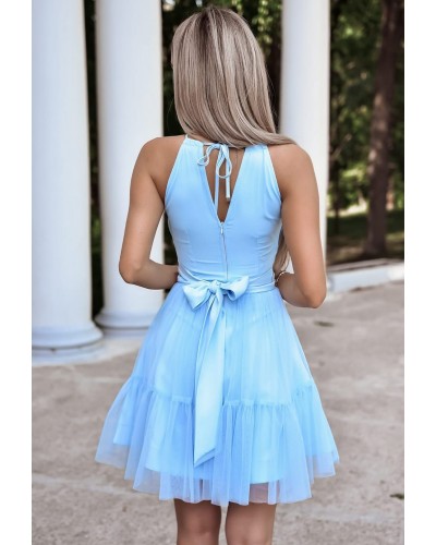 Rochie babydoll scurta din tul baby blue cu volane vaporoasa CristalW - dyandra.ro