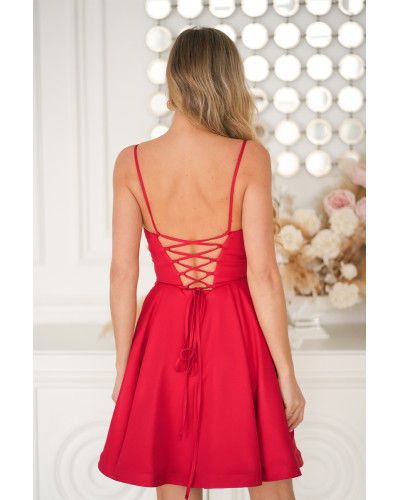 Rochie rosie baby doll scurta din brocard cu bust tip corset Rosalynn Rochie rosie baby doll scurta din brocard cu bust tip corset Rosalynn - dyandra.ro