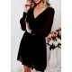 Rochie scurta baby doll, din chiffon, neagra, cu maneca lunga, vaporoasa, SierraW 3 - dyandra.ro