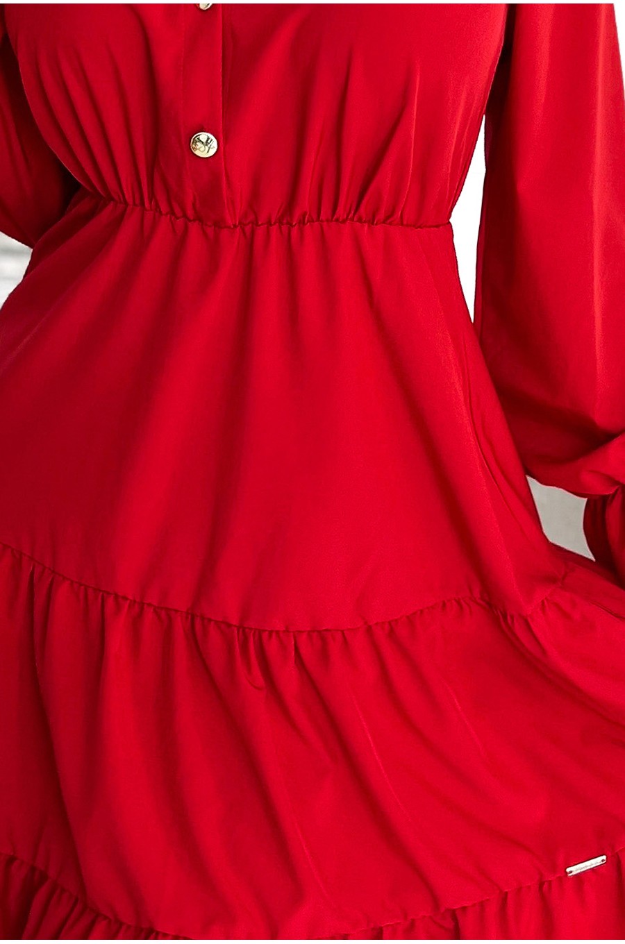 Rochie scurta rosie tip camasa cu maneca lunga si volane Medeia 4 - dyandra.ro