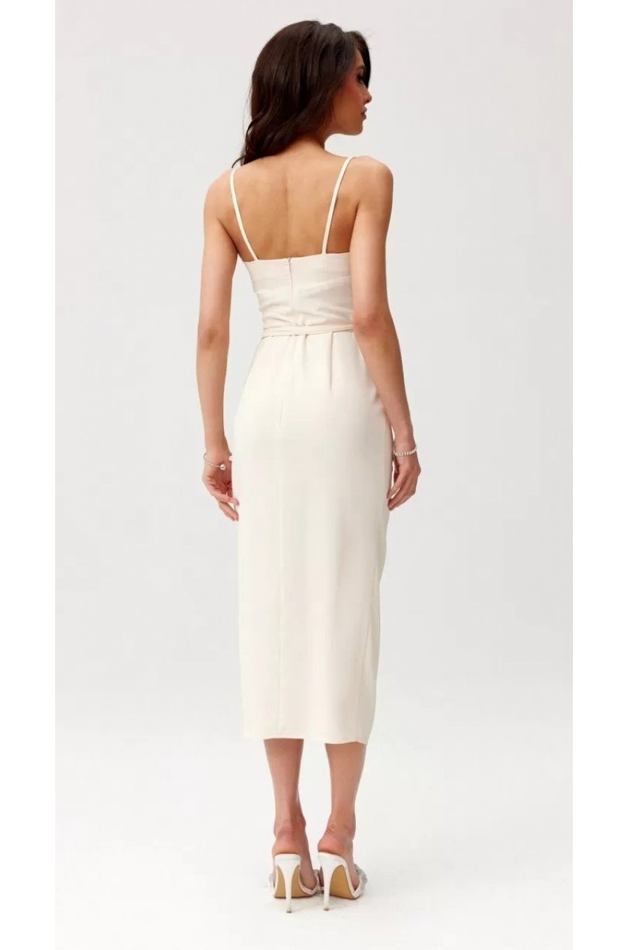 Rochie cununie civila, cu floare, midi, bej, MaribelR Rochie cununie civila, cu floare, midi, bej, MaribelR 2 - dyandra.ro