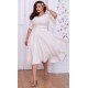 Rochie cununie civila marime mare midi, din bumbac, alba, cu maneca evazata, LunaXXL 2 - dyandra.ro