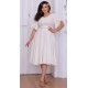 Rochie cununie civila marime mare midi, din bumbac, alba, cu maneca evazata, LunaXXL 4 - dyandra.ro