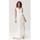 Rochie cununie civila lunga, din satin, alba, cu floare in talie, PalomaR Rochie cununie civila lunga, din satin, alba, cu floare in talie, PalomaR 2 - dyandra.ro