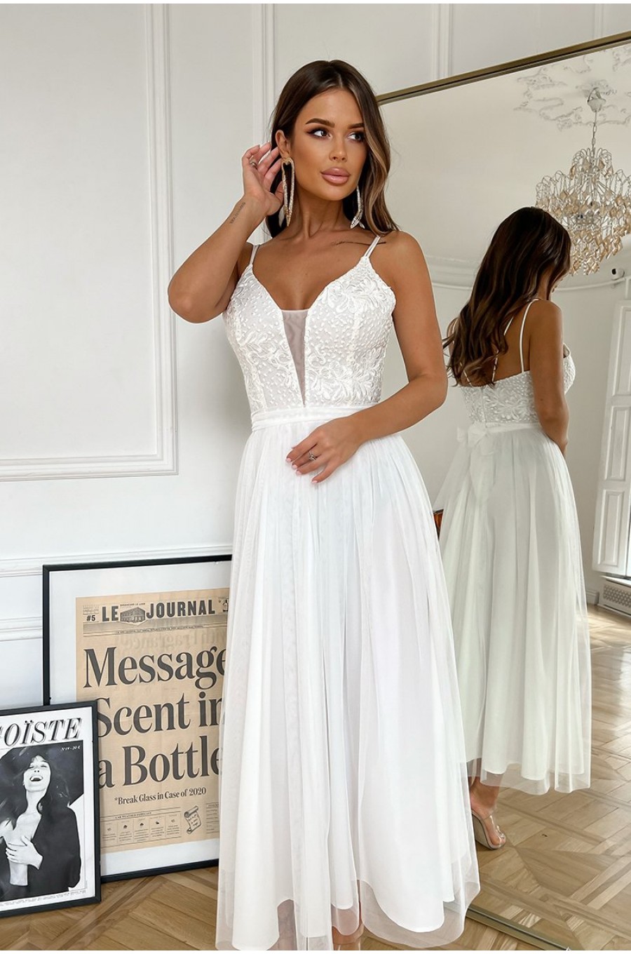 Rochie cununie civila lunga, din tul si dantela, ecru, vaporoasa, Arabela 3 - dyandra.ro