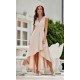 Rochie cununie civila midi, din satin bej, asimetrica, cu trena, Jennifer 2 - dyandra.ro