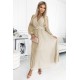 Rochie cununie civila, plisata, lunga, din chiffon bej, cu maneca lunga, vaporoasa, Vaneira 2 - dyandra.ro